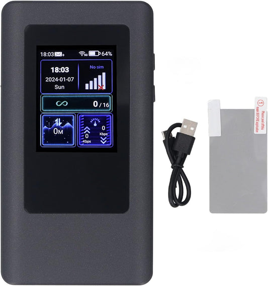 5G Wif 6 Portable Hotspot, 2.4GHz 5.8GHz 2.4 Inch LCD Screen, 16 Devices Simultaneous Connection, IP54 Waterproof, 4000mAh Battery, Nano SIM Card Slot, for Travel