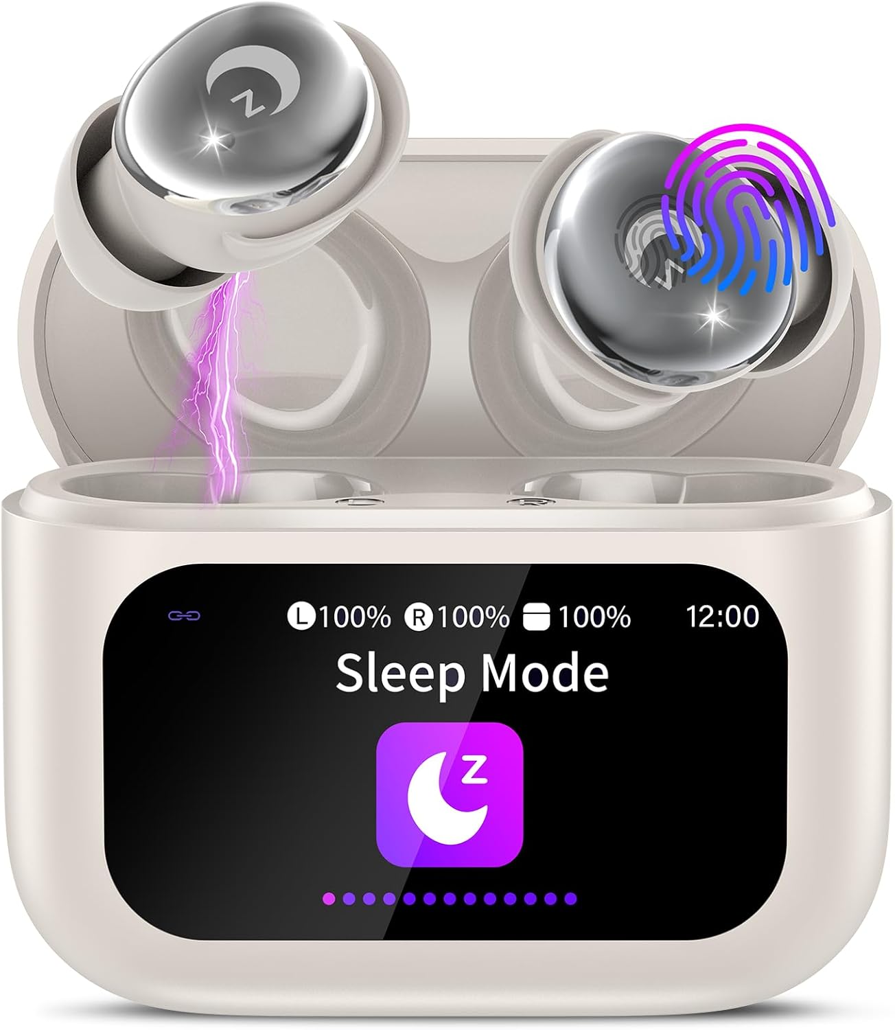 VEKJ Sleep Earbuds, Bluetooth 5.4 Mini Wireless Ear Euds with Multifunctional Touch Screen, 48H Bass Stereo Headphones with Sleep Mode/5 EQ Modes/ENC Noise Cancelling, IPX7 Earphones for iOS Android