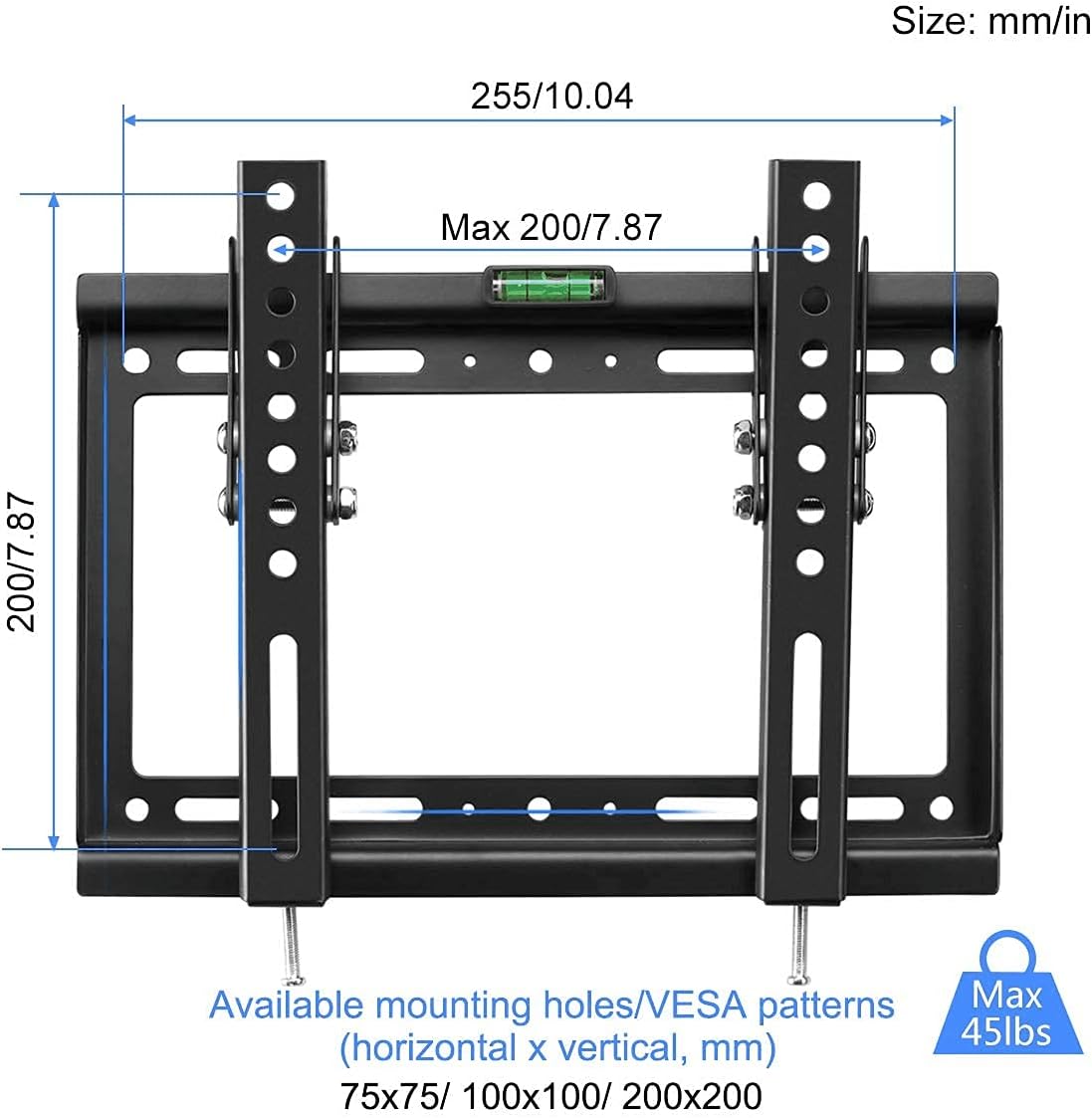 Suptek Tilt TV Wall Mount Bracket for Most 26-60 inch LED, LCD and Plasma TV, Mount with Max 400x400mm VESA and 99lbs Loading Capacity, Fits Studs 16" Apart, Low Profile with Bubble Level