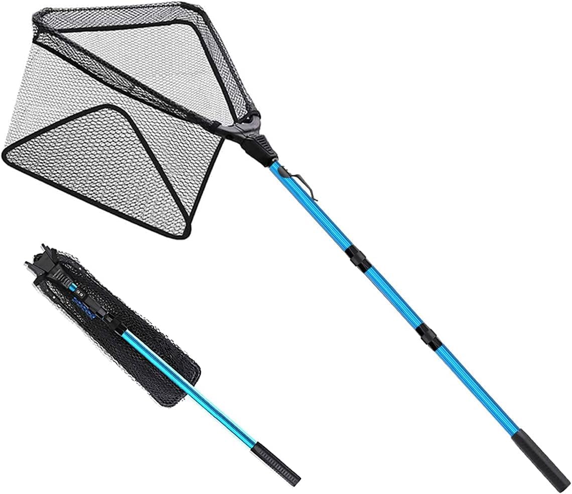 SAN LIKE Fishing Net Telescopic Landing Nets Folding Rubber Fish Net Rubber Coated Landing Net with Adjustable Sturdy Pole Handle for Saltwater Freshwater Bass Trout Fishing Easy Catch & Release