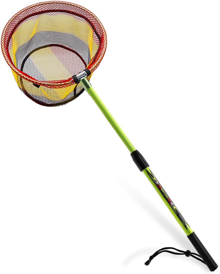 SAN LIKE Fishing Net Telescopic Landing Nets Folding Rubber Fish Net Rubber Coated Landing Net with Adjustable Sturdy Pole Handle for Saltwater Freshwater Bass Trout Fishing Easy Catch & Release