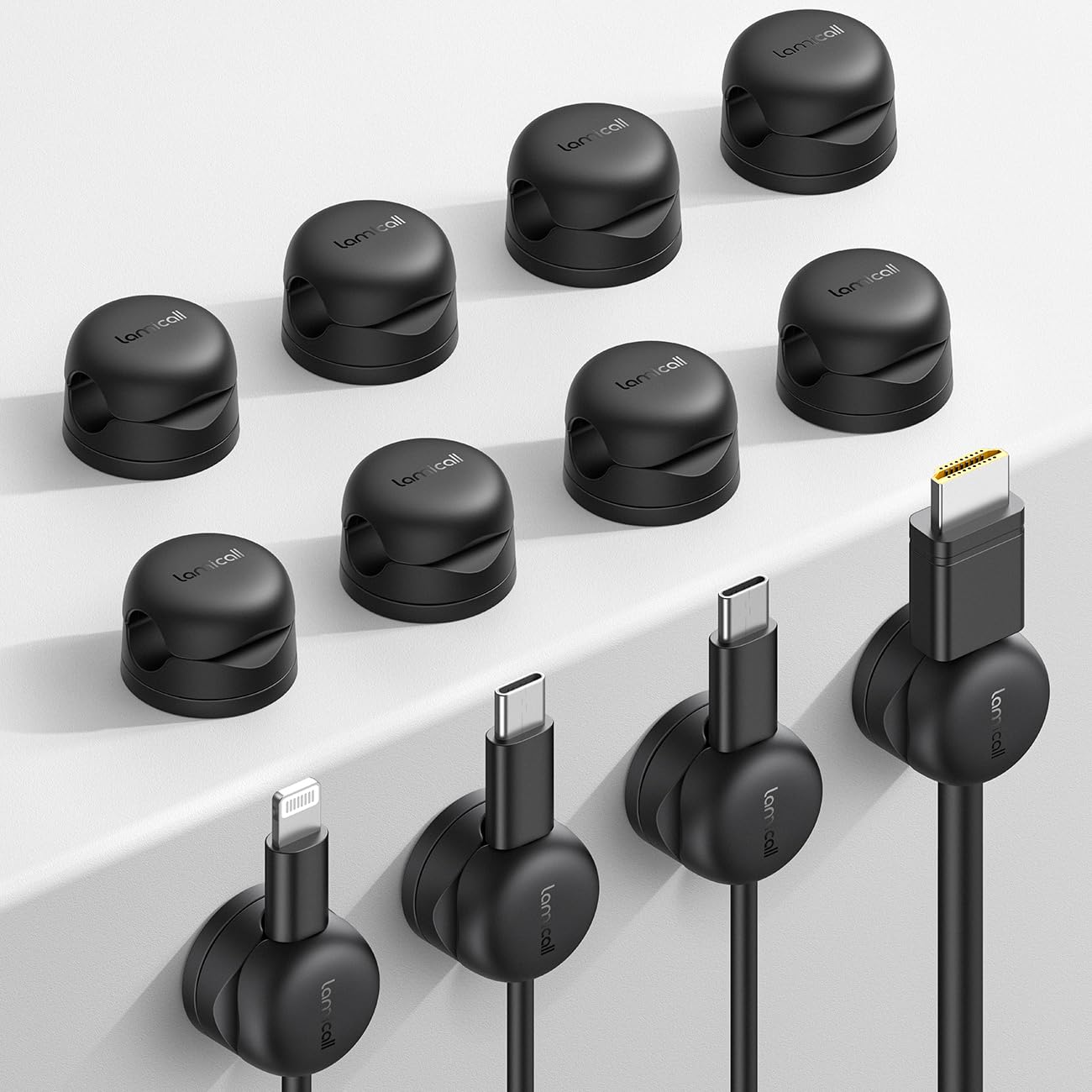 Lamicall Rotatable Cable Organizer Clips 6-Pack – Self-Adhesive Desk Cord Holder with Spring Lock – USB Charger Wire Management - PuriLite