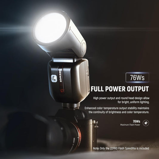 NEEWER Z2PRO-S 2.4G TTL Round Head Flash Speedlite Compatible with Sony, Wireless Compatible with Godox, 76Ws 1/8000s HSS, Upgraded UI, TTL/M TCM Switch, 7.2V/3000mAh Battery, 600 Full Power Flash
