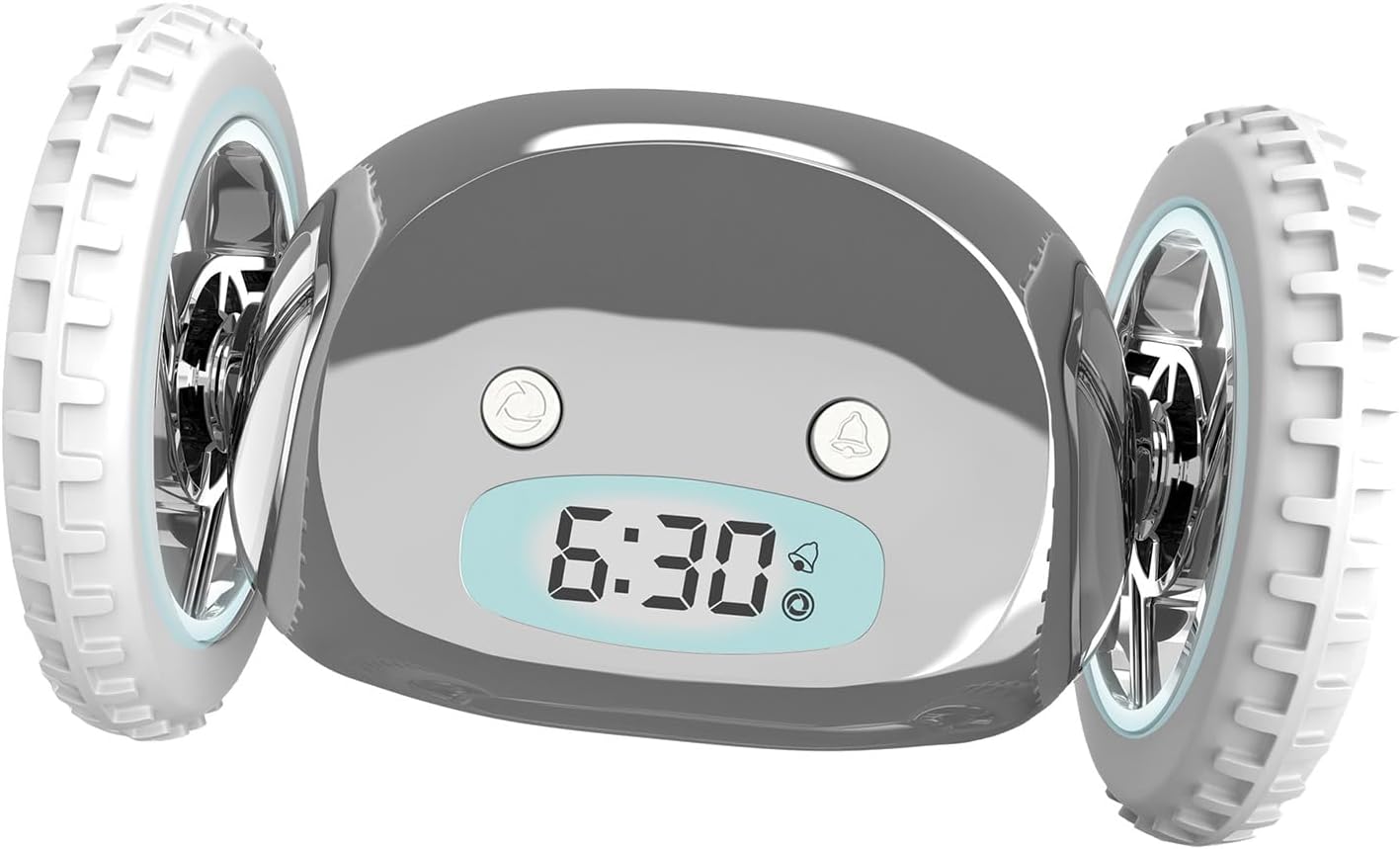 CLOCKY Extra Super Loud Alarm Clock for Heavy Sleepers Adults Kids Teens Bedroom, Move Jump Roll Run Away Easy to Set Smart Digital Alarm Clock Funny Gag Gift (Chrome)