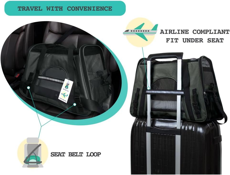 Premium Airline Approved Soft-Sided Pet Travel Carrier by PetAmi | Ventilated, Comfortable Design with Safety Features | Perfect For Plane or Car | Ideal for Small to Medium Sized Cats, Dogs, and Pets