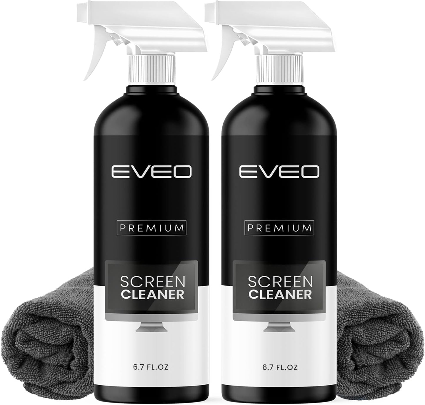 EVEO® Screen Cleaner Spray Kit (Streak-Free) TV Screen Cleaner for Smart TV, LCD, LED, OLED | Computer Spray and Wipe Microfiber Cloth for Monitor, Laptop, iPad, Car & More - 1 Pack