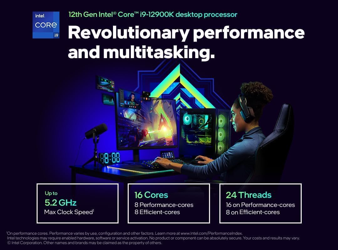 Intel Core i9-12900K Desktop Processor 16 (8P+8E) Cores up to 5.2 GHz Unlocked LGA1700 600 Series Chipset 125W