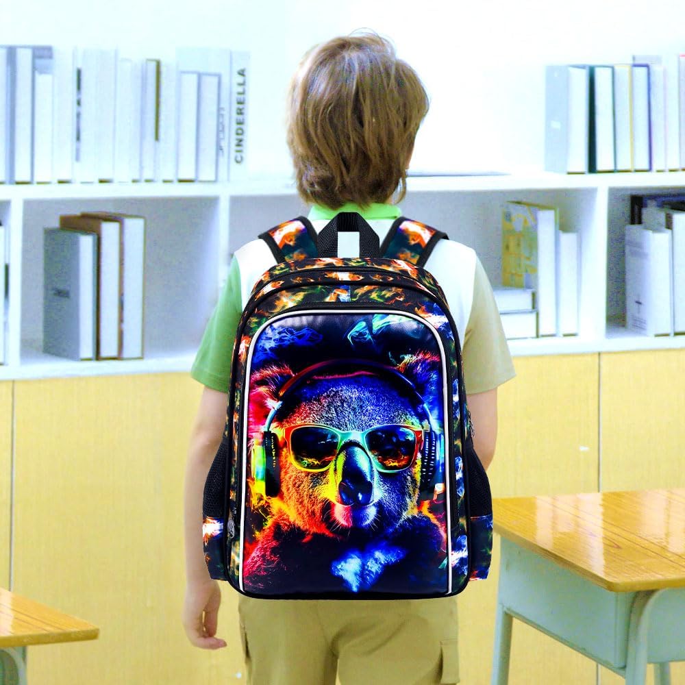 3pcs Backpack for Boys and Girls, 16” Kids Kindergarten Bookbag with Lunch Box, Cute Elementary Backpacks for Boy Girl