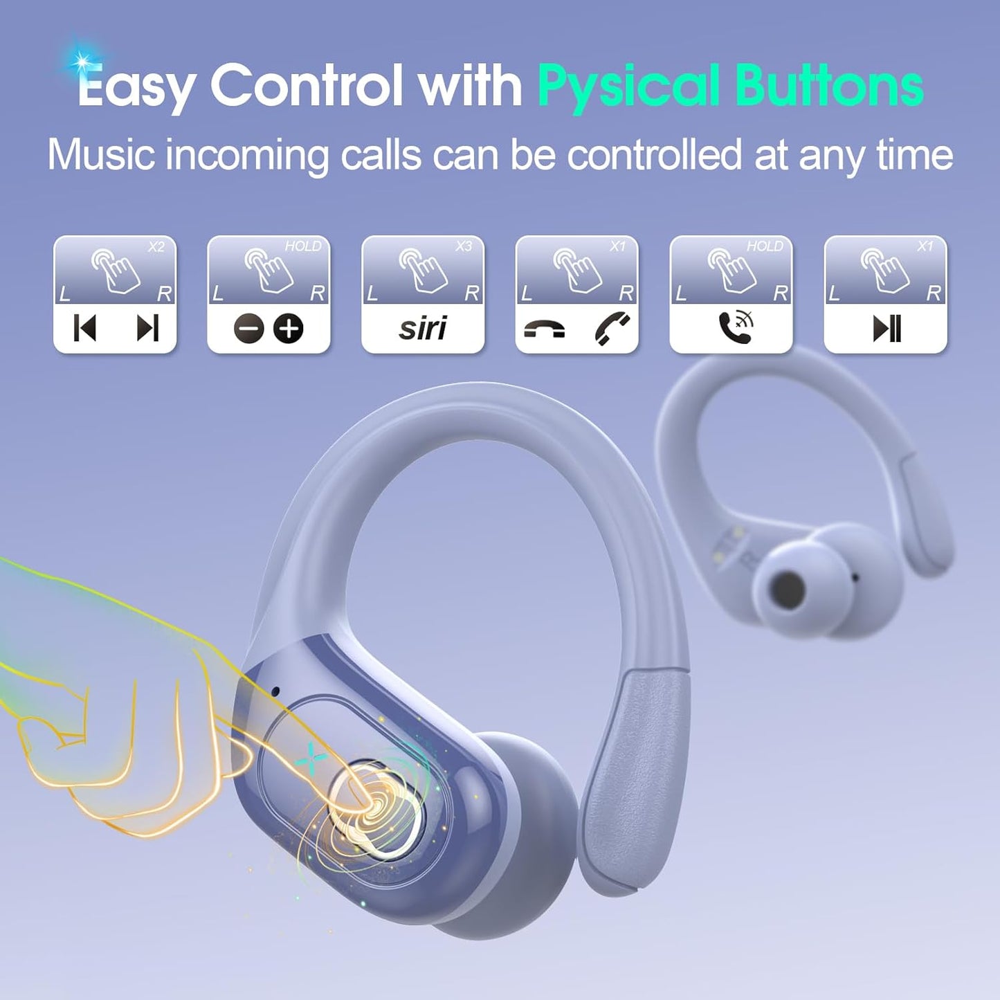 STECEi Wireless Earbuds 75hrs Bluetooth 5.4 Headphone Sport, Bluetooth Earbuds HiFi Stereo Over Ear Bud with Earhooks, ENC Noise Cancelling Mic, IP7 Waterproof Wireless Earphone for Workout/Running