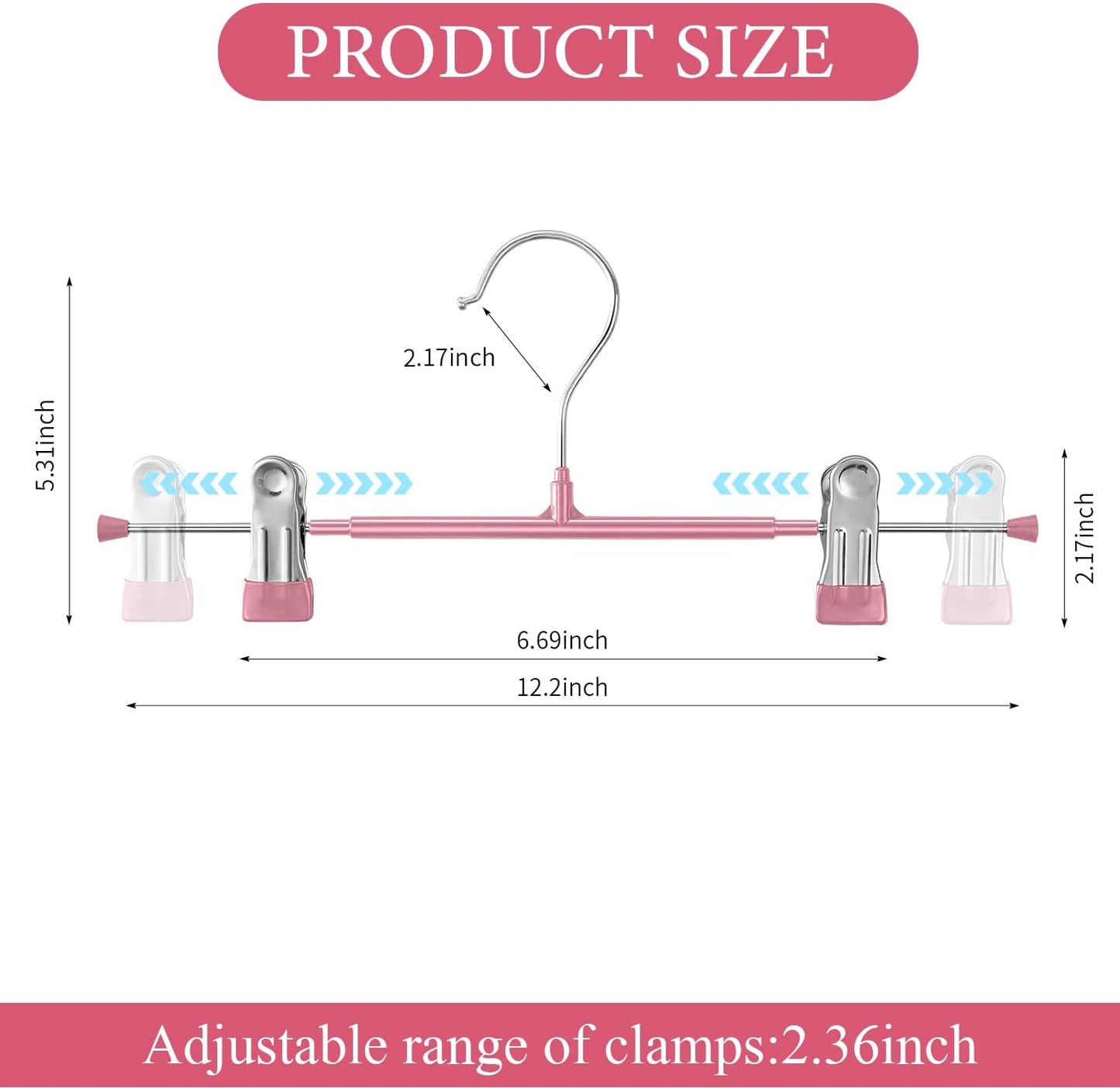 14Inch Black Pants Hangers with Clips 10 Pack Adjustable Skirt Hangers for Women Non-Slip Trousers Hanger for Jeans Clothes Hangers for Pants Heavy Duty Space Saving Shorts Hangers