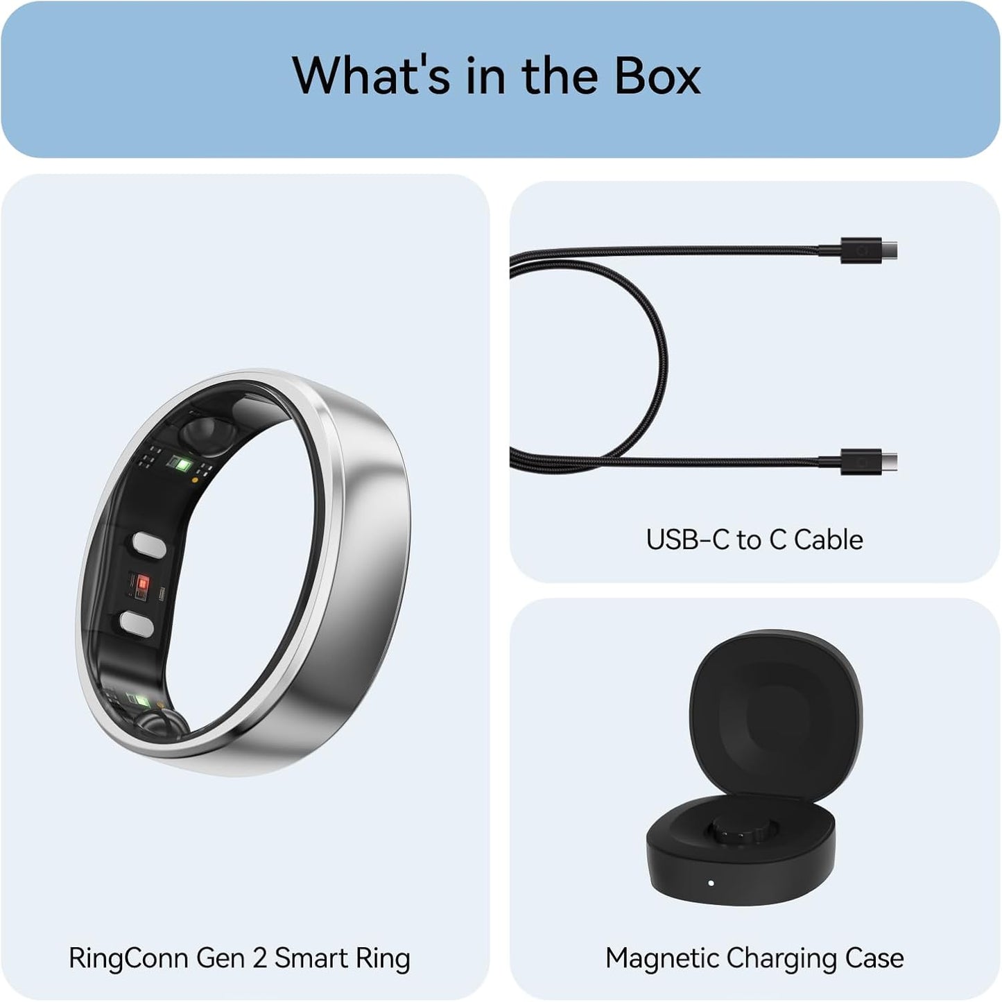 RingConn Gen 2 Smart Ring, No App Subscription, Size First with Sizing Kit, 12-Day Battery Life, Stress/Women's Health Tracker, Compatible with Android & iOS (Black, Size 8)