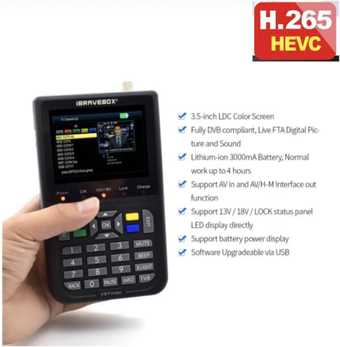 V9 Finder Supports H.265 Satellite Finder LCD Digital Satellite Signal Finder Meter Satfinder Vs Satlink Ws 6933(Yellow)