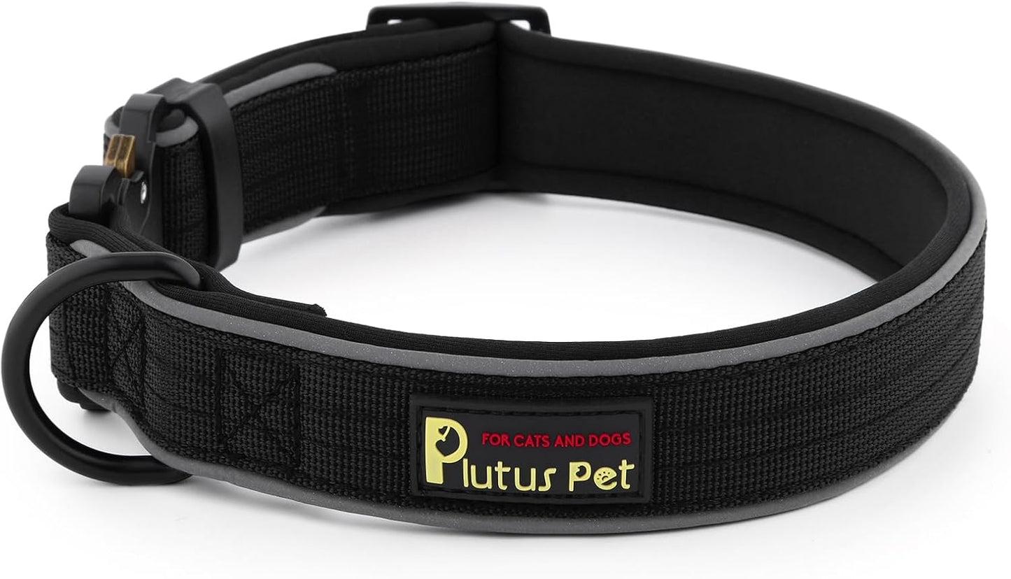 Plutus Pet Tactical Dog Collar, Reflective, Adjustable Heavy Duty Dog Collar, Soft Padded and Comfortable, for Small Medium and Large Dogs (Red, L)