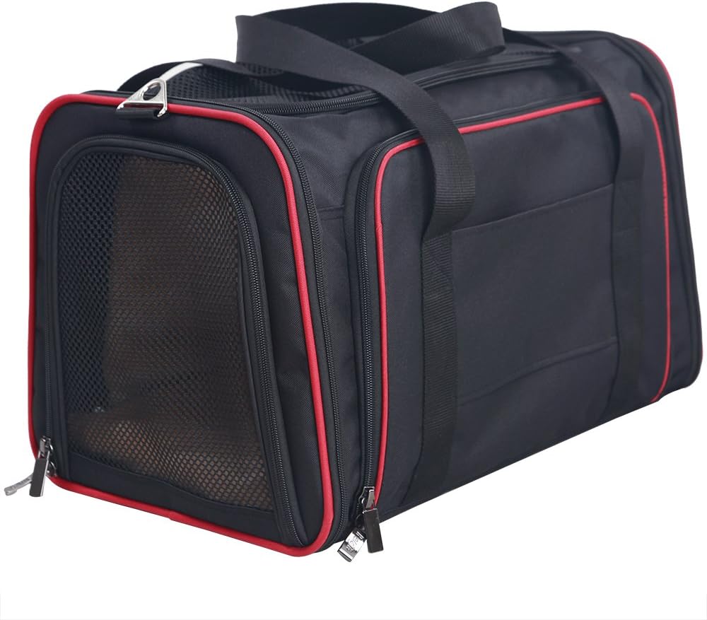 Petsfit Expandable Cat Dog Carrier Airline Approved, 17" L x 11" W x 11" H Soft-Sided Portable Pet Travel Carrier for Kitten, Puppy, Removable Soft Plush Mat and Pockets, Auto-Locking Zippers