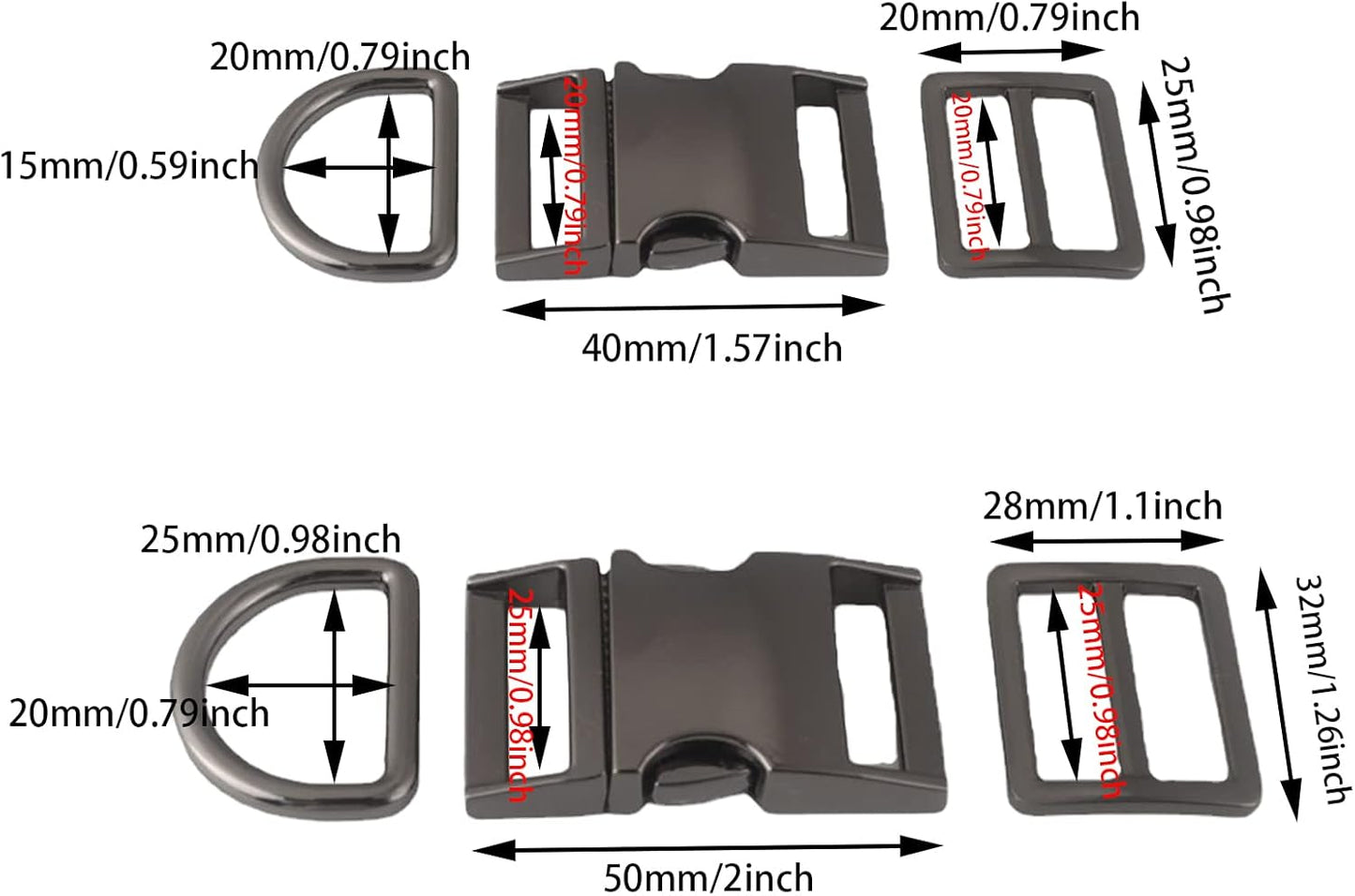 aoozleny 4 sets Buckles Hook Clip, D Dee Ring Side Release Adjustor Triglides Pet Dog Collar Buckles