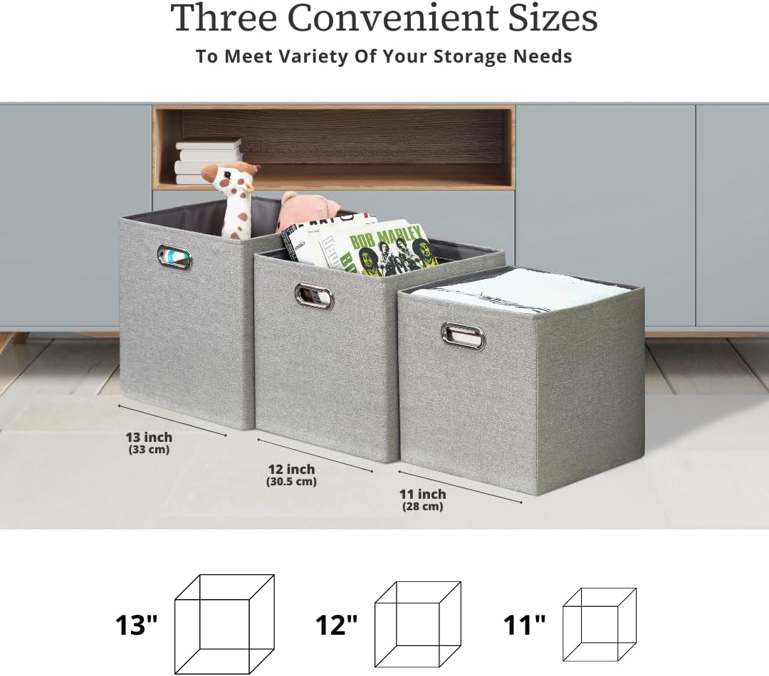 DECOMOMO Fabric Cube Storage Bin - Storage Baskets for Shelves, Kallax (Grey & White, 13 inch Cube) - 4 Pack
