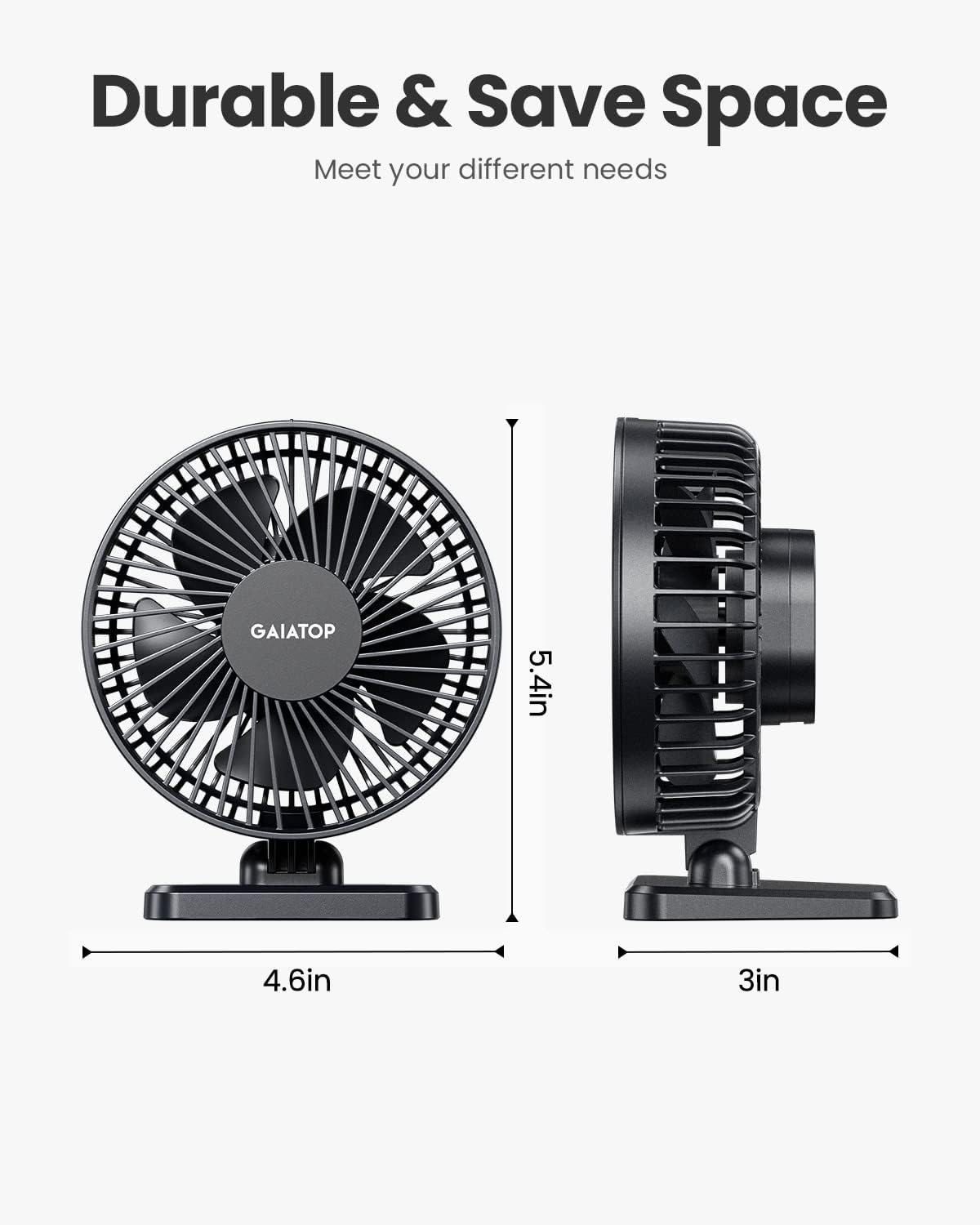Gaiatop USB Desk Fan – Small Powerful Personal Desktop Fan with 3 Speeds, Quiet Operation & Adjustable Tilt - PuriLite