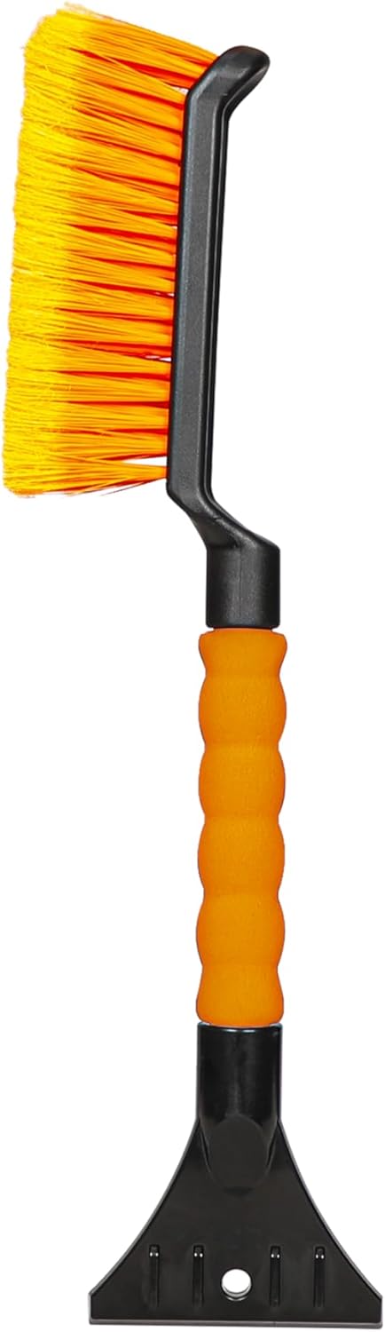 EcoNour 27" Aluminum Snow Brush with Ice Scrapers for Car Windshield and Window | Car Snow Scraper and Brush with Ergonomic Foam Grip Winter Accessories (Orange) - PuriLite