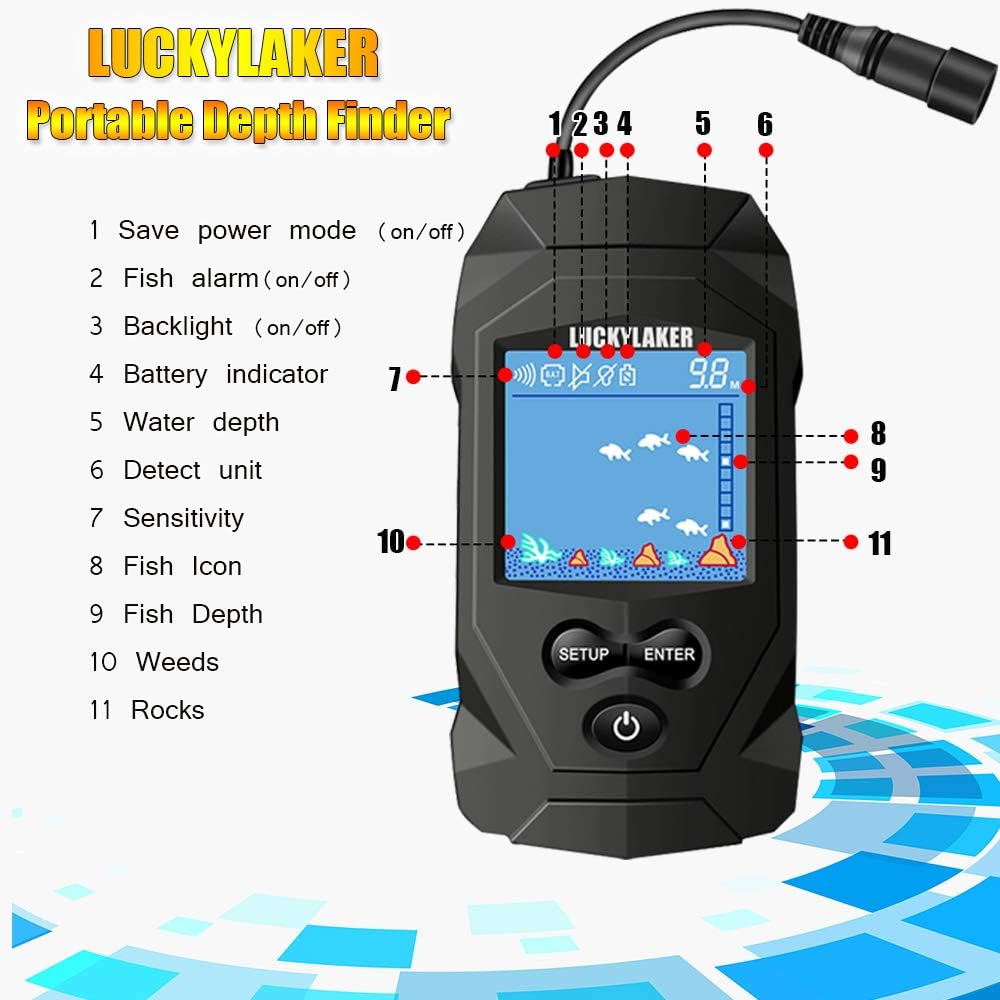 LUCKYLAKER Water Boat Fish Finders Depth Portable Handheld Fish Finder Transducer Wired Ice Fishing Finders Sonar