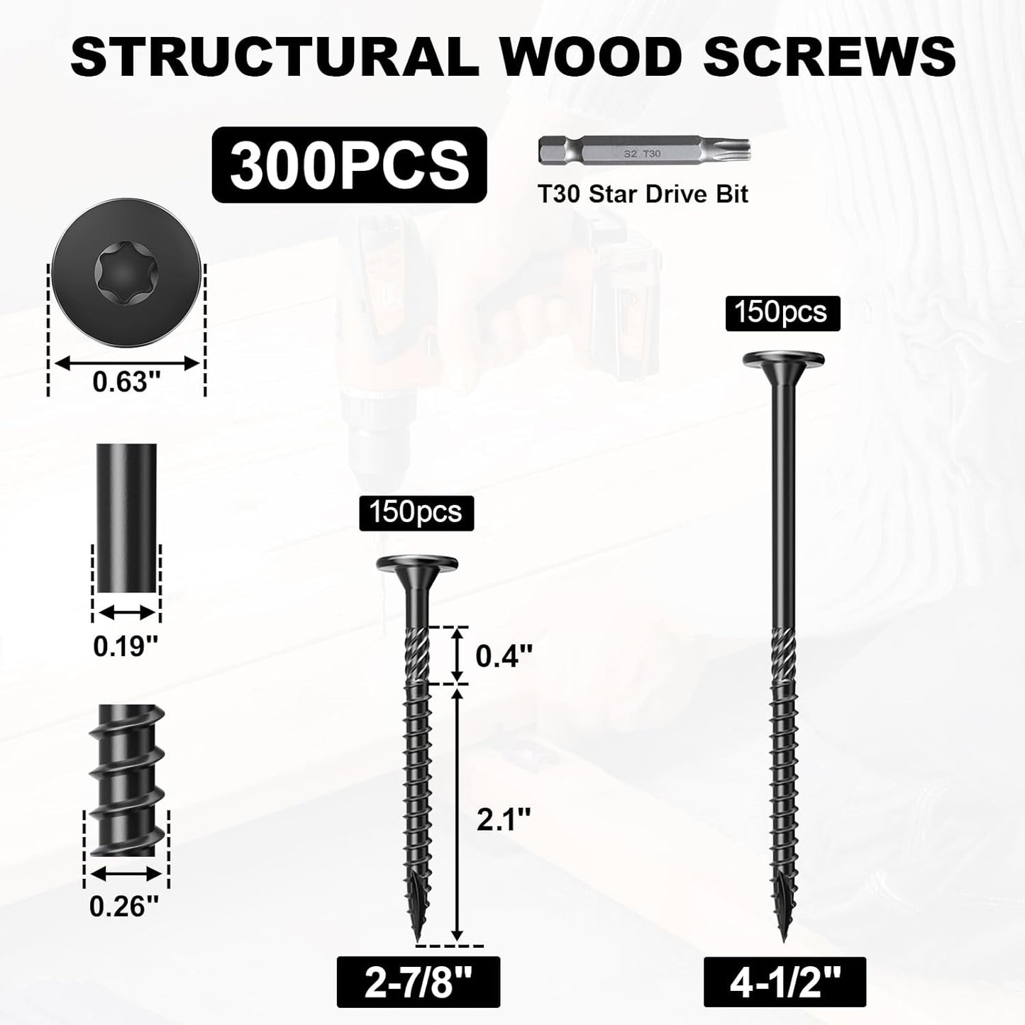 FMhotu 6 Inch Heavy-Duty Outdoor Deck Screws, 50Pcs Star Drive Decking Wood Screws, Rust Resistant Timber Screws for Timber/Log/Landscaping Wood (#14 x 6 Black