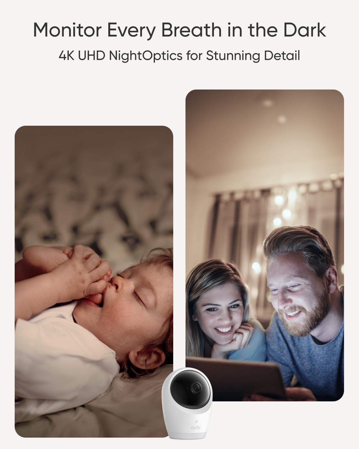 eufy Baby Monitor E21 with 4K Camera, Hybrid Wi-Fi and No Wi-Fi Connection, App and Monitor Control, Ultra-Clear Night View, Pan-Tilt, 8× Zoom, Portable Camera with Built-In Battery, ANR, Smart Alerts