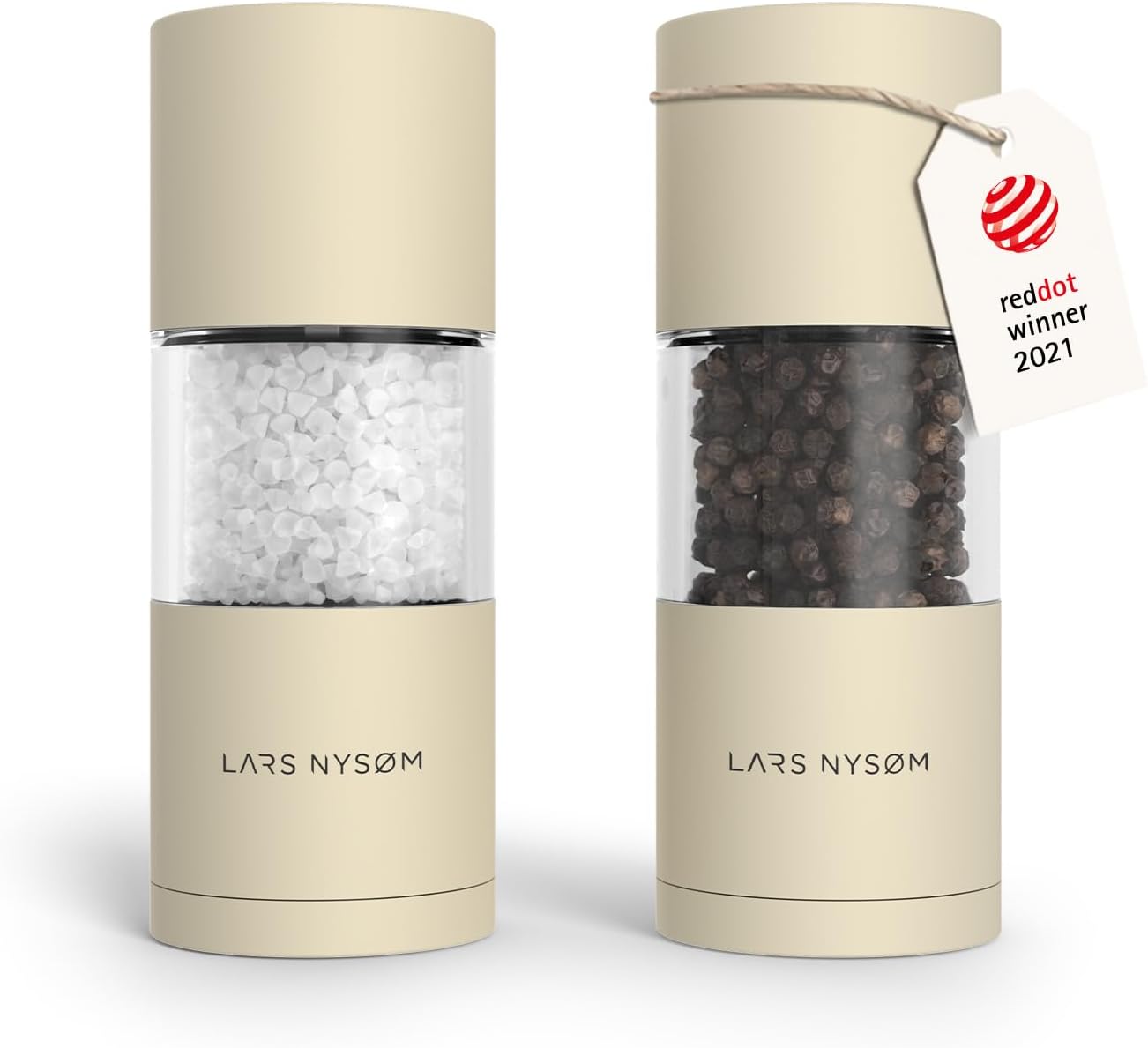 LARS NYSØM Salt and Pepper Grinder Set I Salt and Pepper Mills with Adjustable Ceramic Grinder 2 Pieces I Manual Design Spice Mill Set (Carbon Black)