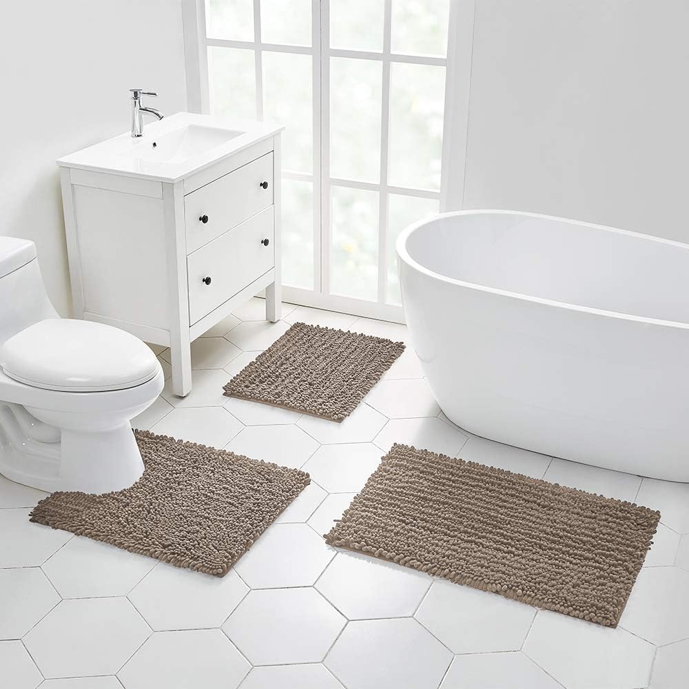 Walensee Bathroom Rug Non Slip Bath Mat (24x17 Inch Blush) Water Absorbent Super Soft Shaggy Chenille Machine Washable Dry Extra Thick Perfect Absorbant Best Small Plush Carpet for Shower Floor