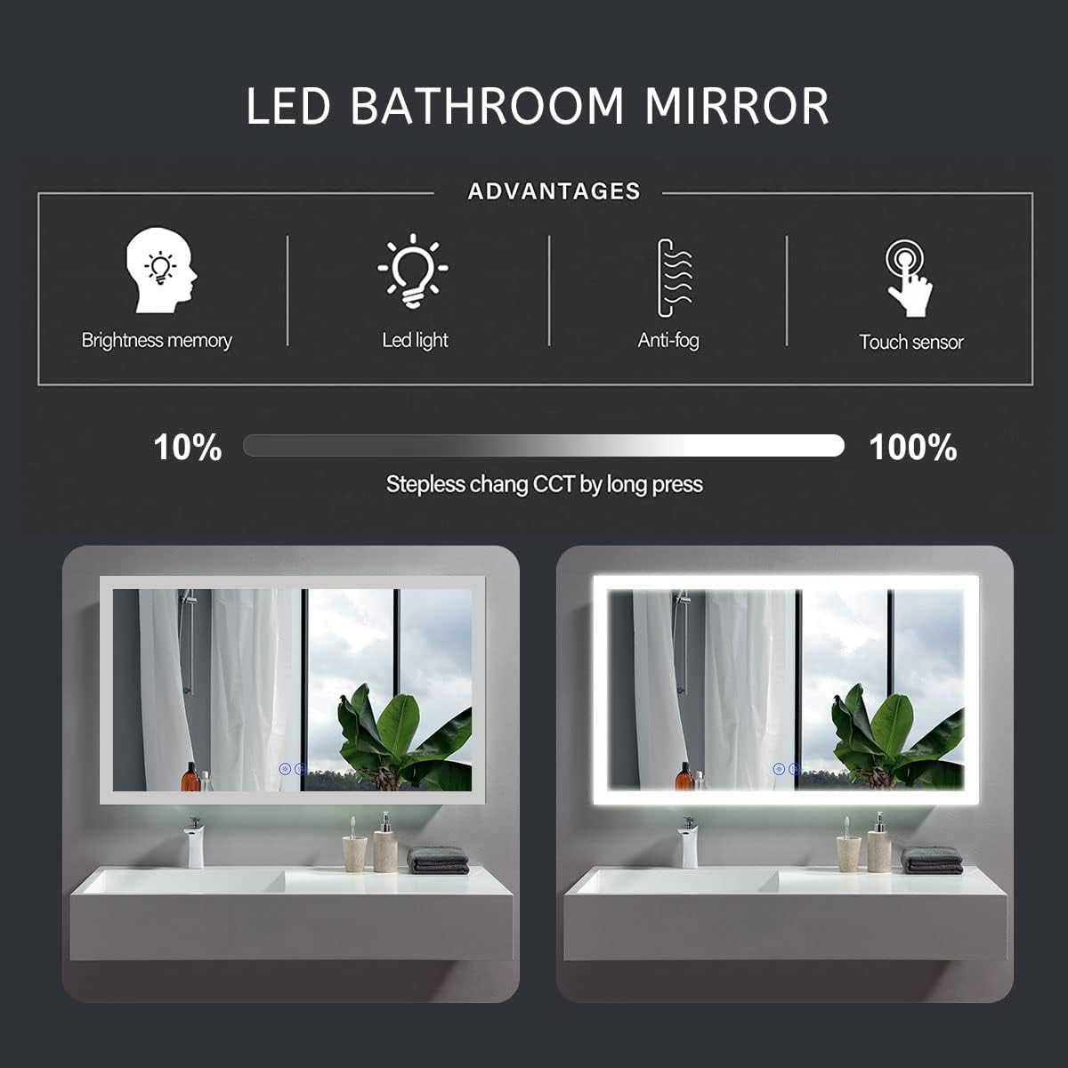 DP Home LED Lighted Bathroom Vanity Wall Mirror with Touch Button, Dimmable, Vertical & Horizontal Mount Mirrors 70 x 32 in E-N031-7032-TS Wall Mounted Makeup LED Vanity Mirror