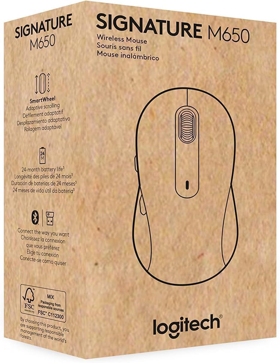 Logitech Signature M650 L Full Size Wireless Mouse - For Large Sized Hands, 2-Year Battery, Silent Clicks, Customizable Side Buttons, Bluetooth, for PC/Mac/Multi-Device/Chromebook - Black