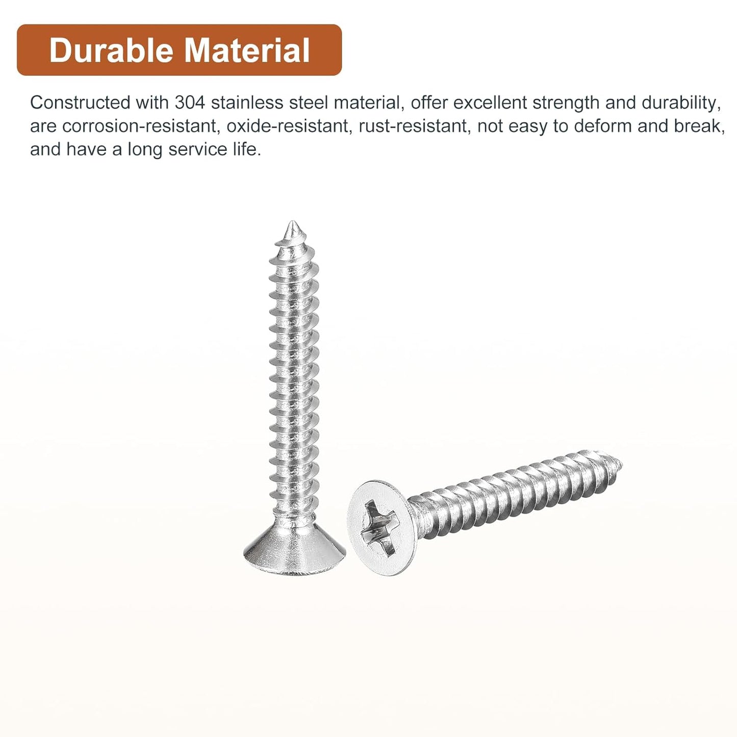 DTGN 100Pcs #6x1/2 Flat Head Wood Screws, 304 Stainless Steel Phillips Self Tapping Screws - Good for Woodworking, Furniture - Silver