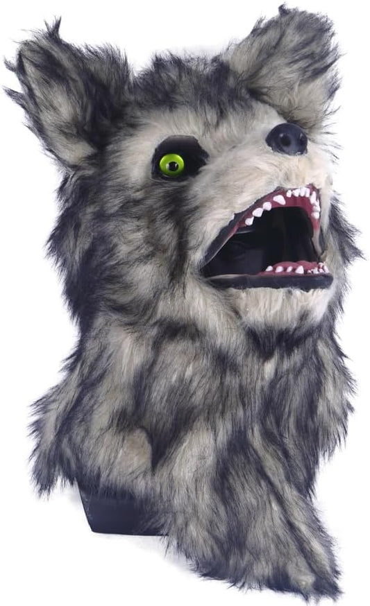 Cosermart Wolf Mask Moving Jaw Realistic Furry Fox Funny Dog Masks Scary Animal Head Mask for Costume Party