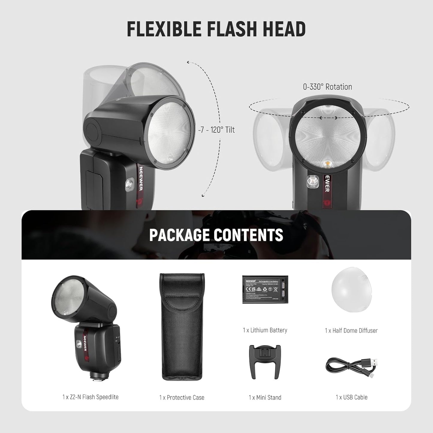NEEWER Z2-N 2.4G TTL Round Head Flash Speedlite Compatible with Nikon Cameras, 76Ws 1/8000s HSS with Diffuser, 2 Modeling Lamps, Upgraded UI, TTL/M Toggle Key, 3000mAh Battery, 600 Full Power Flash