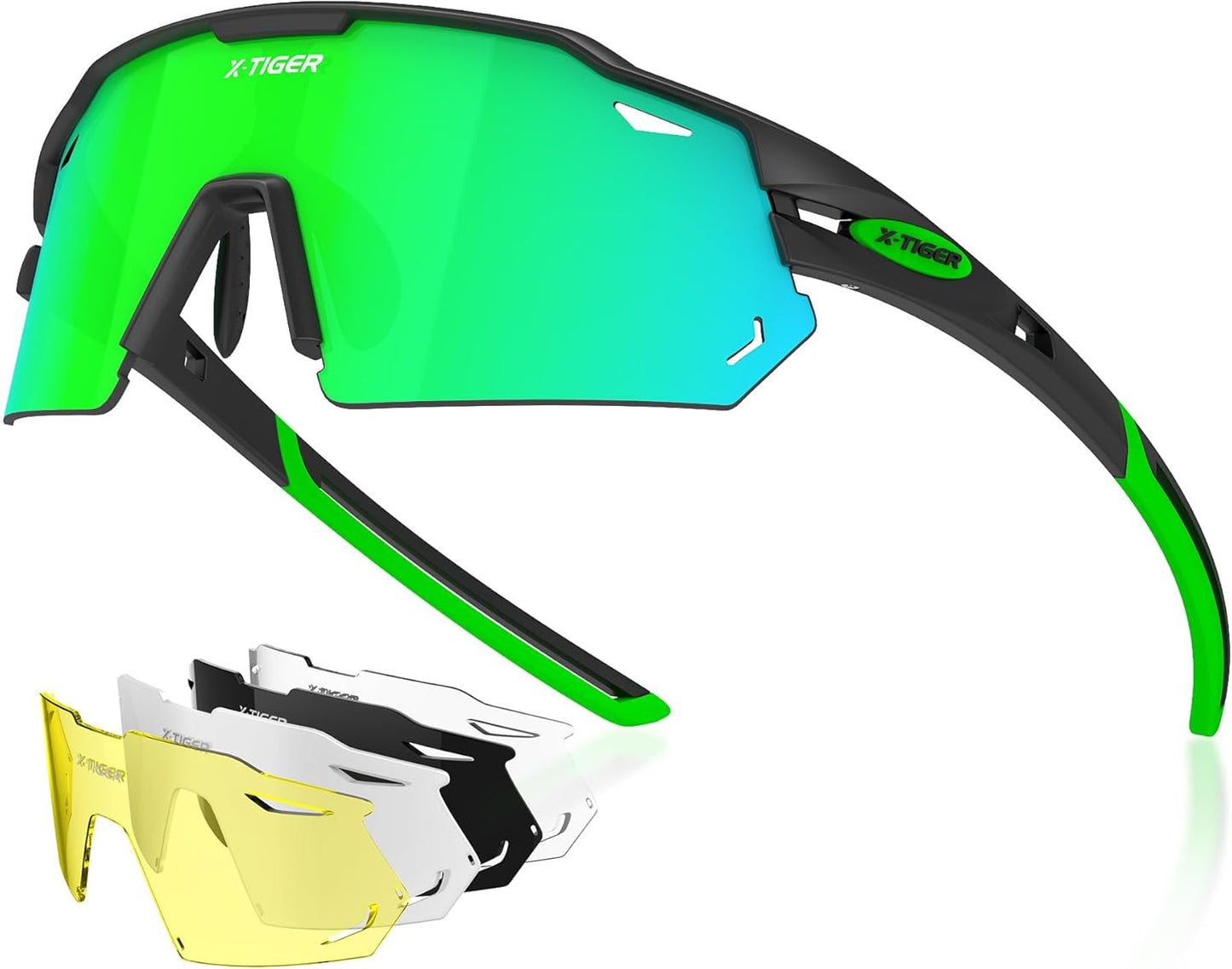 X-TIGER Polarized Cycling Glasses with 5 Interchangeable Lenses,MTB Biking Baseball Running Sports Sunglasses for Men Women