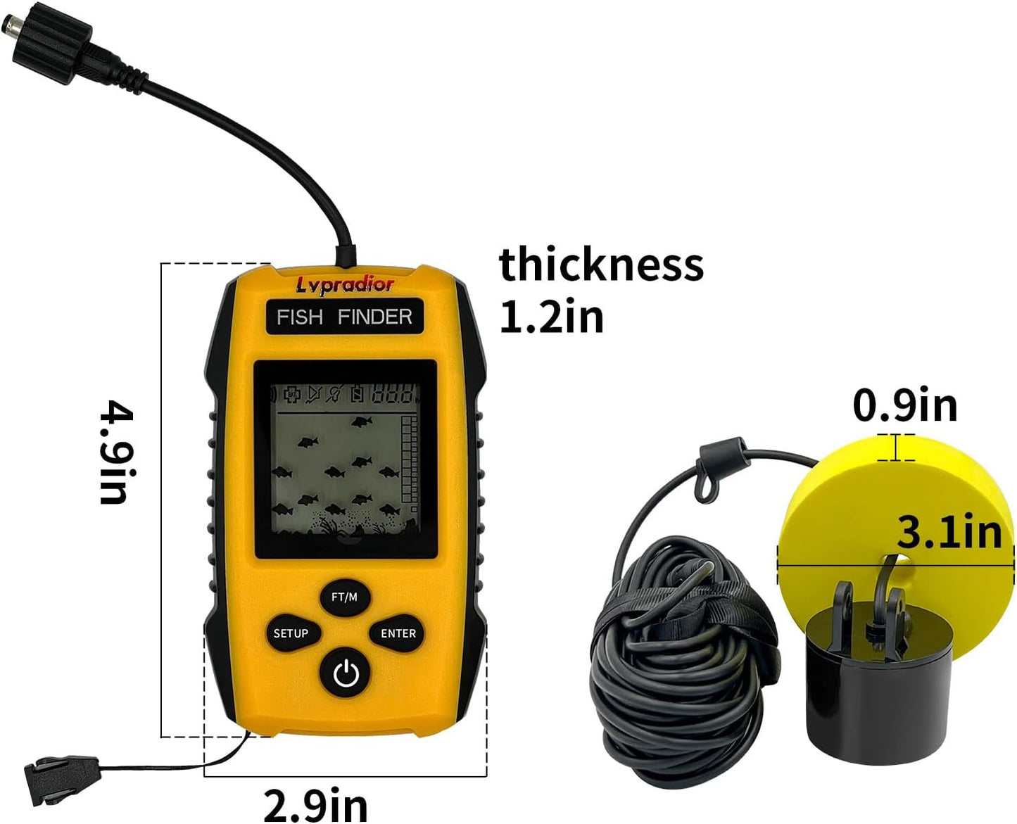Lvpradior Portable Fish Finder, Wired Castable Kayak Boat Fishing Finder, Ice Fishing Gear Accessories, Handheld Water Depth Fish Finder with Sonar and LCD Display