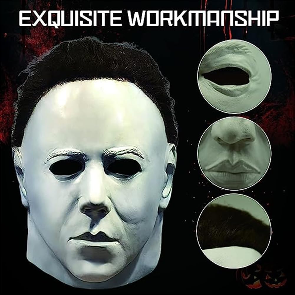 Halloween Michael Myers Mask, Halloween Creepy Full Head Mask Latex Horror Scary Masks for Adult Cosplay Costume Party Props