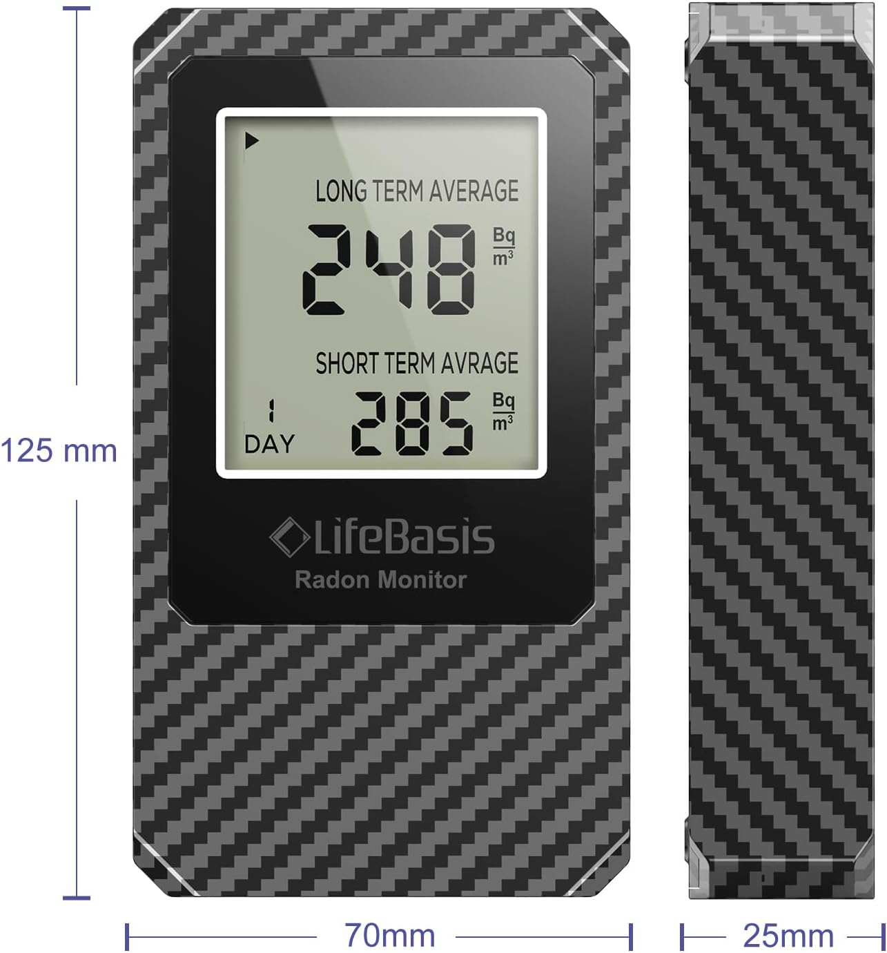 Life Basis Radon Detector for Home Radon Tester Portable with Large Screen Long and Short Term Radon Monitoring Battery Operated, Canadian Version in Bq/m - Dark Grey