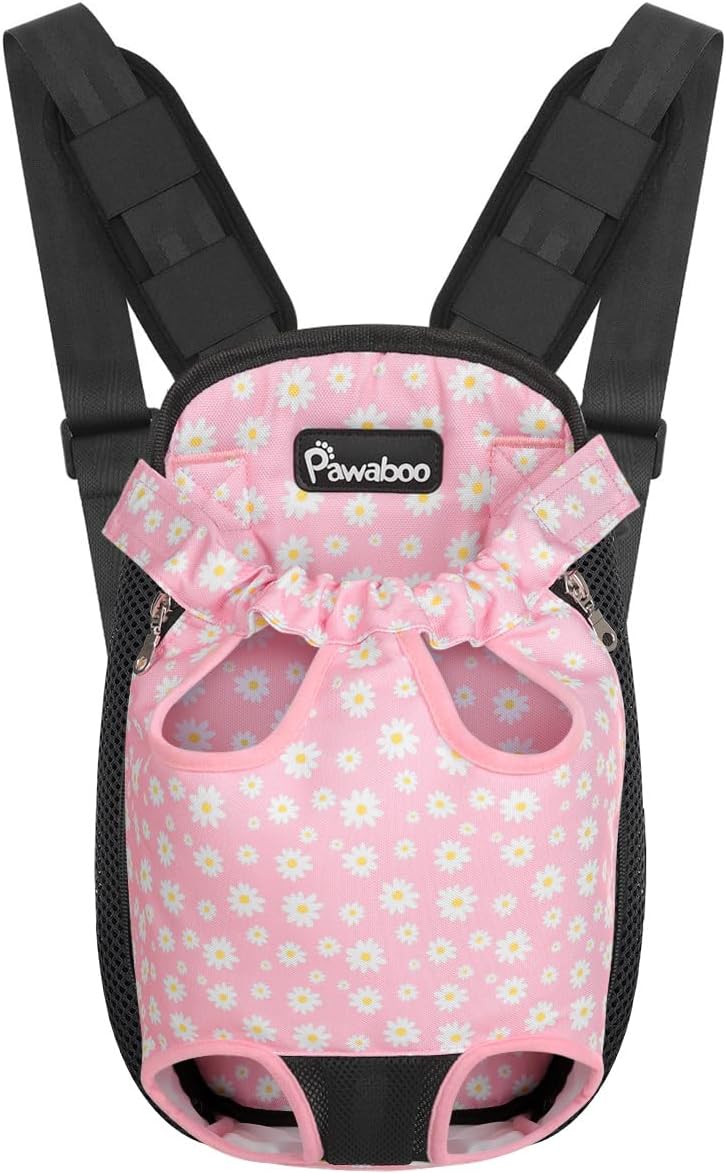 Pawaboo Pet Carrier Backpack, Adjustable Pet Front Cat Dog Carrier Backpack Travel Bag, Legs Out, Easy-Fit for Traveling Hiking Camping for Small Medium Dogs Cats Puppies, Medium, Black