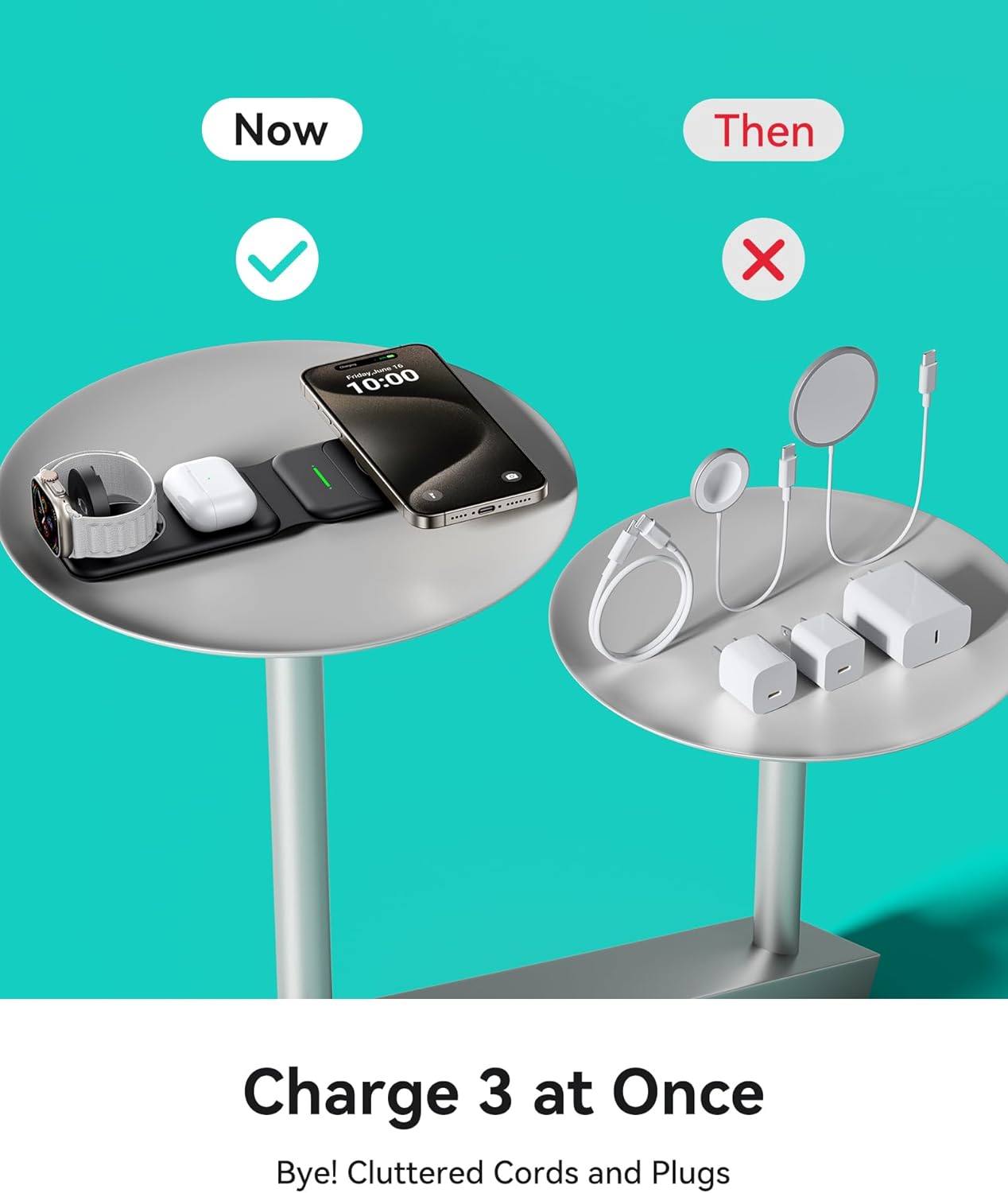 INIU 3 in 1 Wireless Charging Station, Qi2 Certified 15W Travel Charger for Apple Multiple Devices, Foldable Charger Stand for iPhone 16 15 14 13 12 Series Apple Watch AirPods (with Adapter)