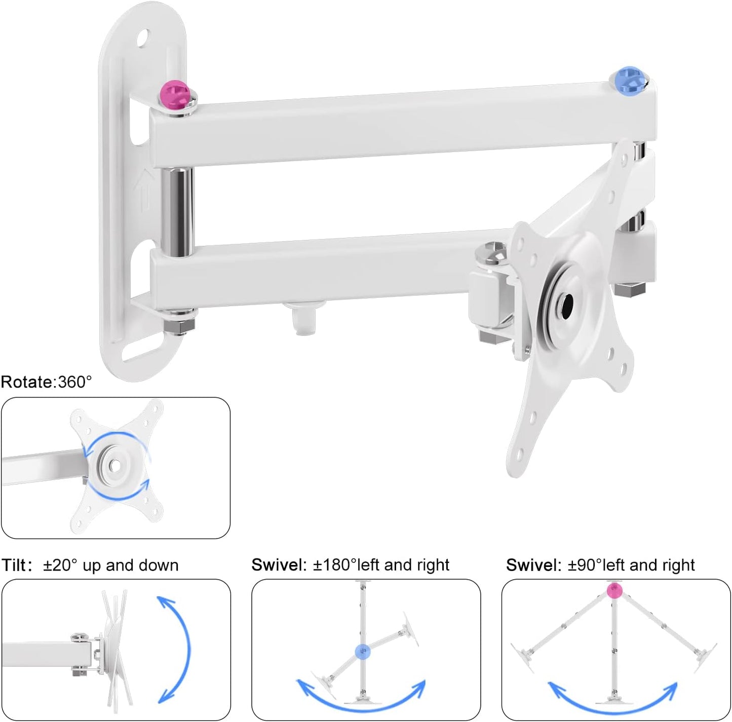 Suptek Full Motion Adjustable TV Wall Mount Rotation, Swivel and Tilt TV Arm Bracket for Most 15-32 inch LED, LCD Monitor and Plasma TVs VESA 75,100,Black (MA2720)