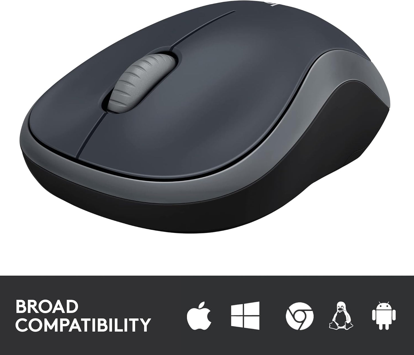 Logitech M185 Wireless Mouse, 2.4GHz with USB Mini Receiver, 12-Month Battery Life, 1000 DPI Optical Tracking, Ambidextrous, Compatible with PC, Mac, Laptop - Black