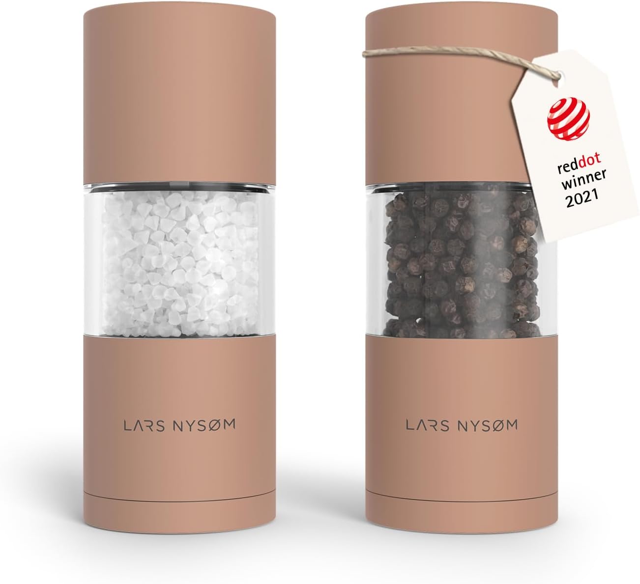 LARS NYSØM Salt and Pepper Grinder Set I Salt and Pepper Mills with Adjustable Ceramic Grinder 2 Pieces I Manual Design Spice Mill Set (Carbon Black)