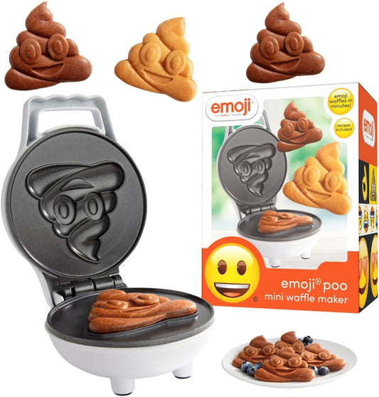 Emoji Poop Mini Waffle Maker- Breakfast Fun for Kids w Cute Smiley Face Design, 4" Waffler Iron Makes Poo Shaped Pan Cakes or Waffles, Electric Nonstick Appliance w Recipes, Funny Gag Gift for Him Her - PuriLite