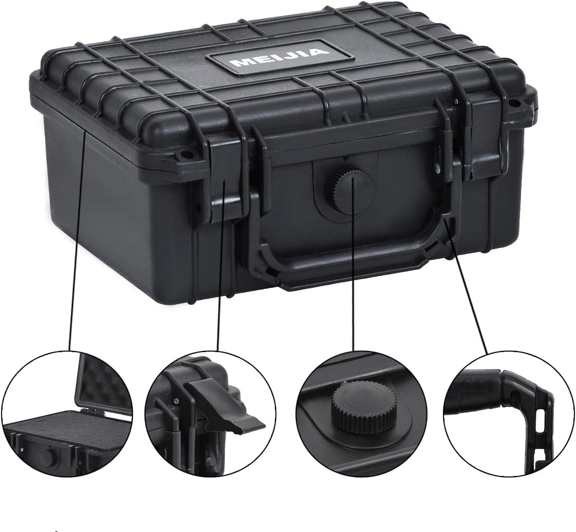 MEIJIA Portable Waterproof Protective Hard Case,Camera Case with Customizable Fit Foam Inserted, Elegant Black (9.17"x 7.56"x4.33")