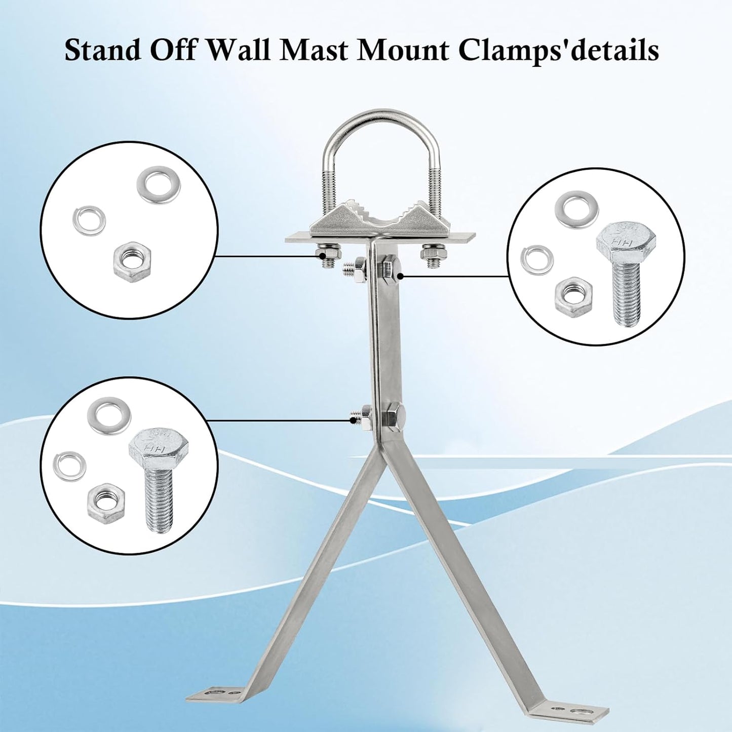 XRDS-RF 16 Inch Heavy-Duty Wall Mount Stand Off Mast for TV Antenna - Windproof Mounting Bracket (2-Leg + 2-Leg)
