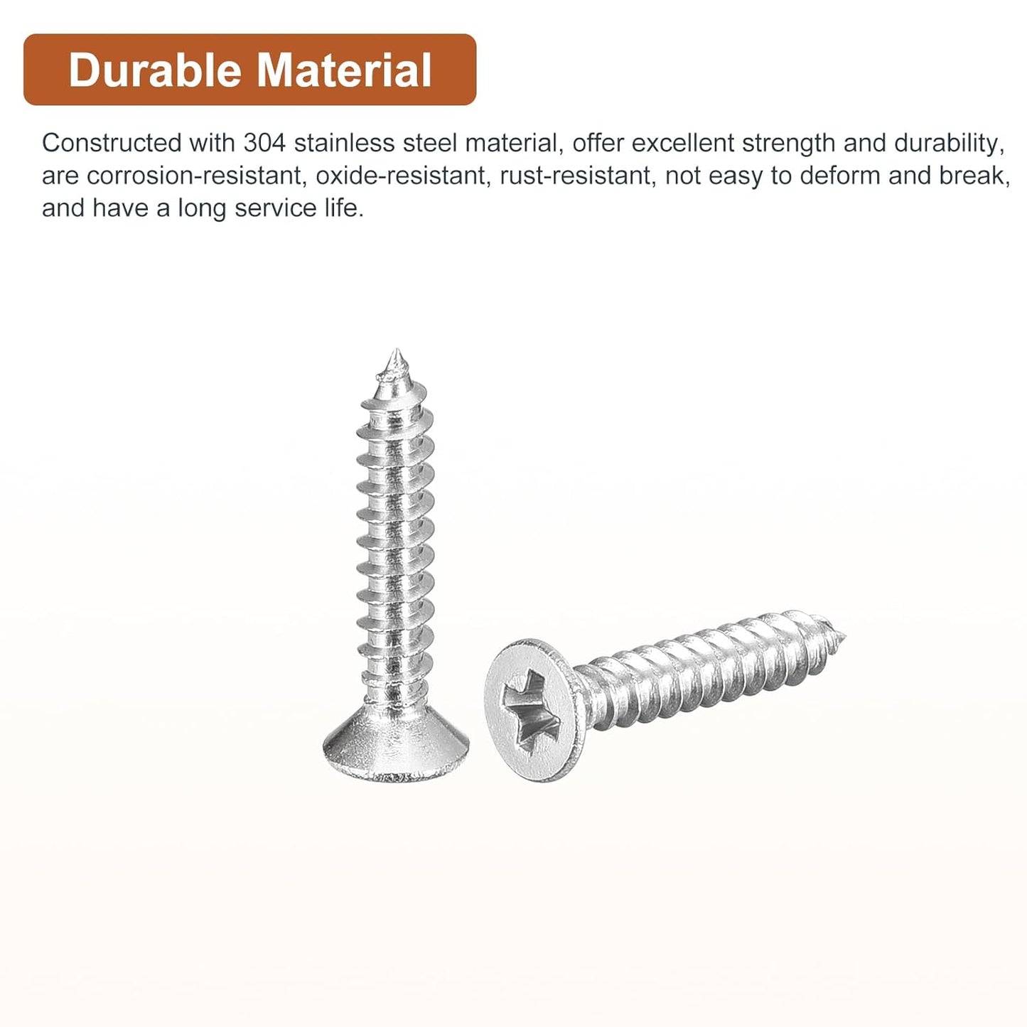 DTGN 100Pcs #6x1/2 Flat Head Wood Screws, 304 Stainless Steel Phillips Self Tapping Screws - Good for Woodworking, Furniture - Silver