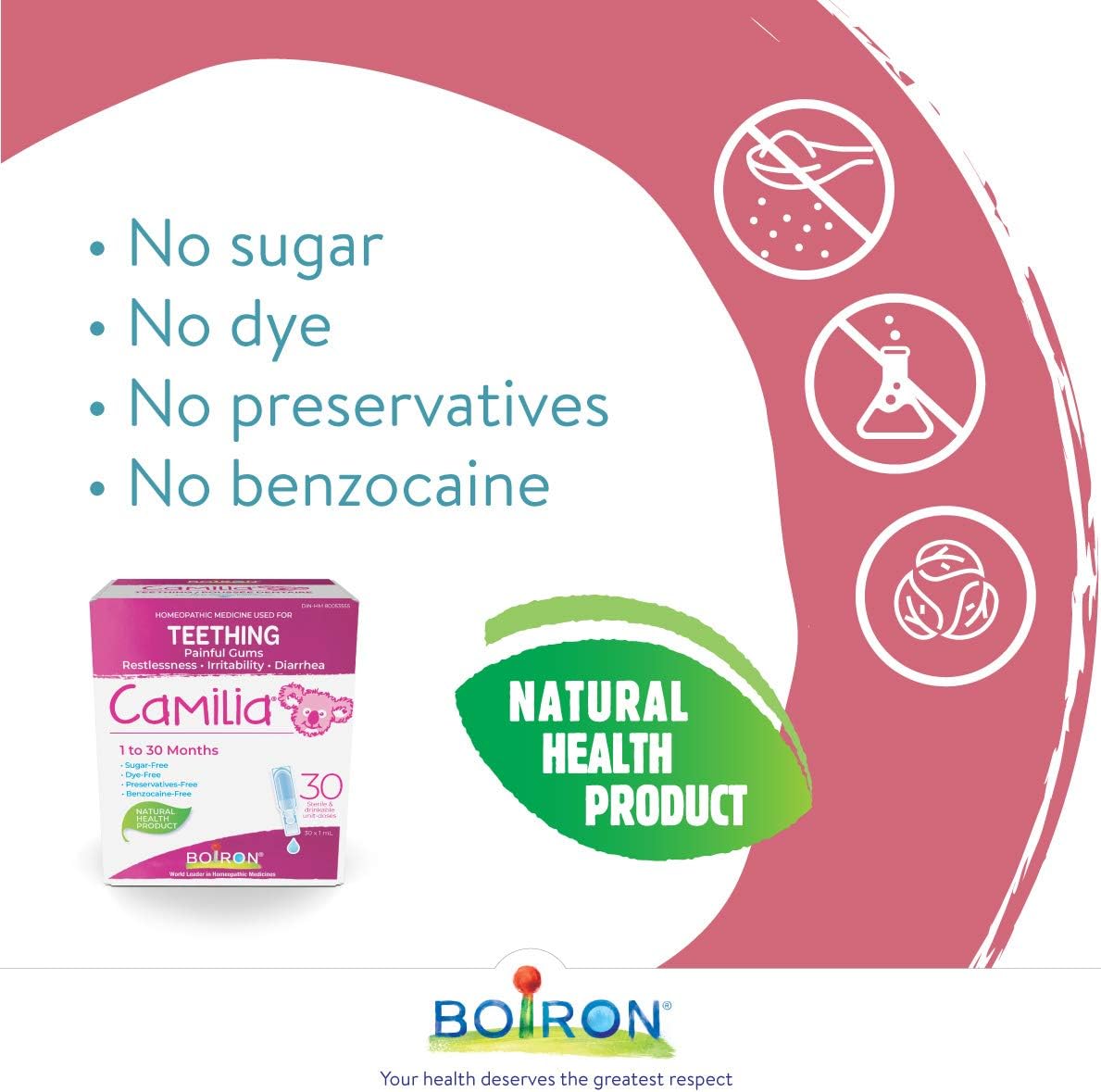 Boiron Camilia Baby Teething Relief Medicine, 30 Count (Pack of 1)