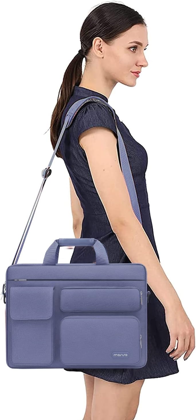 MOSISO Laptop Bag 13.3 inch, 13-13.3 inch Computer Shoulder Bag Compatible with MacBook Air/Pro 13/Pro 14, HP Dell ASUS Notebook &2 Raised&1 Flapover&1 Horizontal Pocket&Handle&Belt, Black