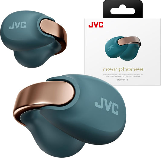JVC nearphones Open Ear-Cuffs Wireless Headphones with Clasp Mechanism, Multipoint, Single Ear use, BT 5.3, Long Battery Life (up to 24 Hours) - HA-NP1T-A Teal Blue