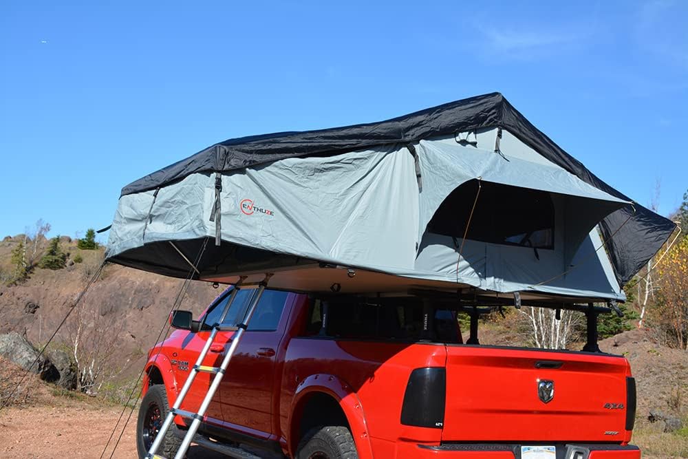 Enthuze 4 Person Rooftop Tent | Waterproof Hard Base Roof Tent for Trucks, SUVs & Trailers with Mattress & Aluminum Base
