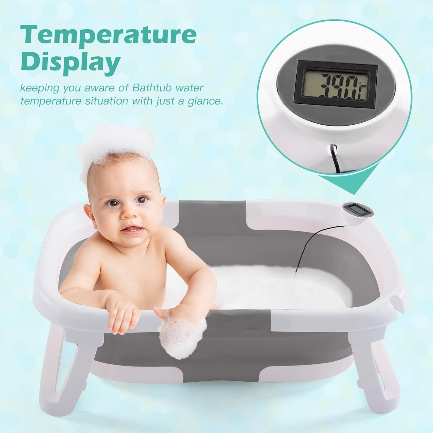 Baby BathTub, 4-in-1 Newborn to Toddler Tub with Temperature Sensor,Infant Waterproof Ear Cap and Soft Cushion included,Pink